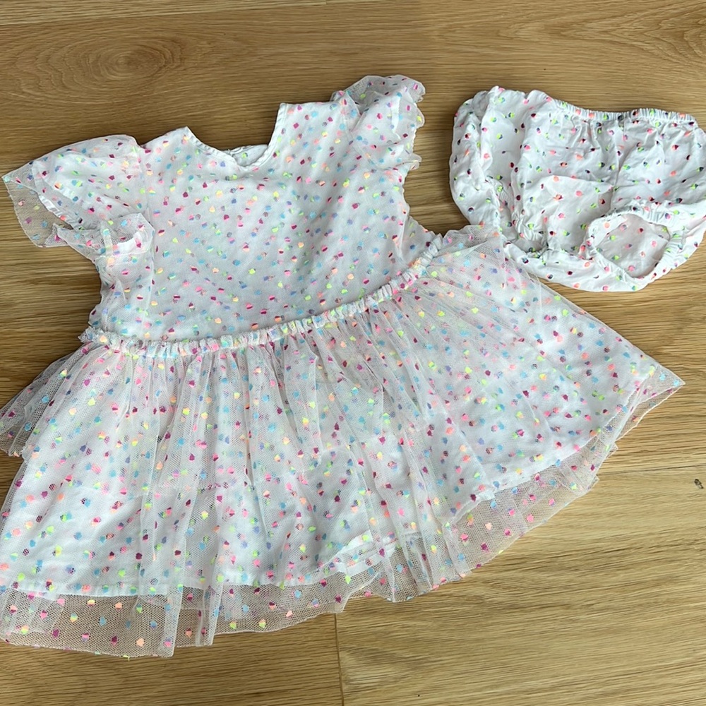 Stella McCartney White Polka Dot Confetti Dress w matching Bloomers